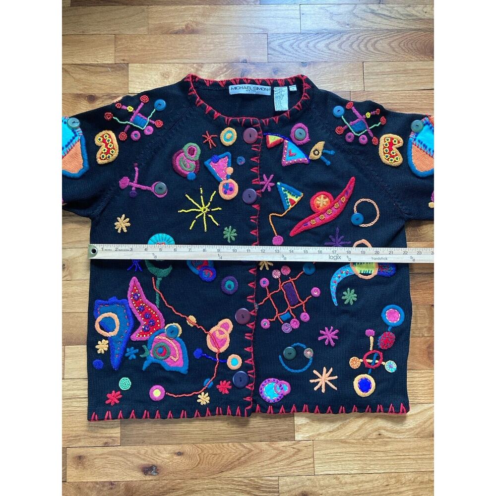 Michael Simon Vtg 1993 Embroidery Beaded Art To Wear Mrs Frizzle Sweater 2 Large - Picture 5 of 8